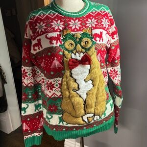 Blizzard Bay Festive Holiday Cat Sweater‎ Size M Ugly Christmas